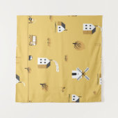 Kleurrijk huis, bomen, paarden landschap wandkleed (Voorkant (horizontaal))