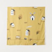 Kleurrijk huis, bomen, paarden landschap wandkleed (Voorkant)