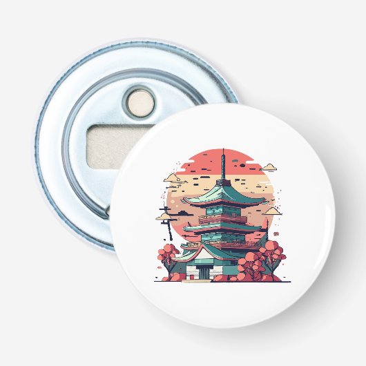 Kleurrijk Japan Gebouw Kunst Button Flesopener (Voorkant)