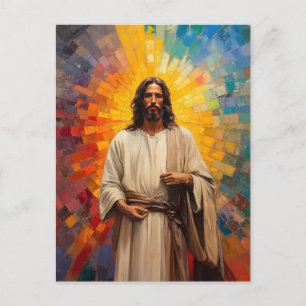 Kleurrijk Jezus Christus Portret Abstract Mozaïek  Briefkaart