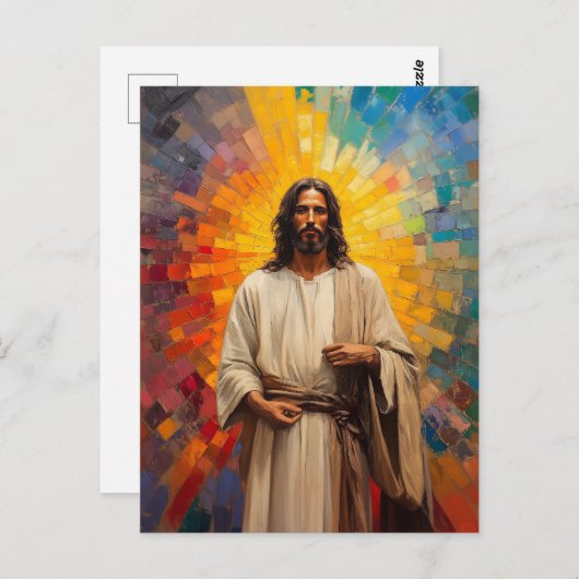 Kleurrijk Jezus Christus Portret Abstract Mozaïek  Briefkaart (Voorkant / Achterkant)