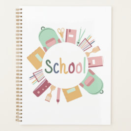 Kleurrijk kader van schoolobjecten planner