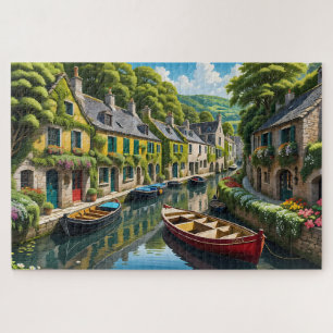 Kleurrijk Kanaaldorp Schepen Schilderachtig Legpuzzel