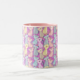 Kleurrijk Kawaii Cute Kat Patroon voor Kat Liefheb Tweekleurige Koffiemok
