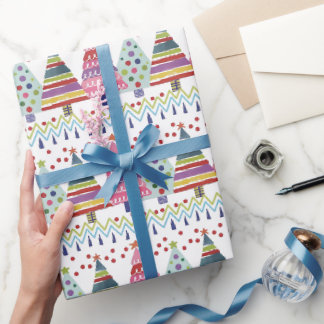 Kleurrijk Kerstboompatroon Inpakpapier