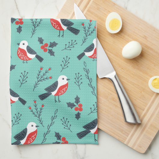 Kleurrijk kerstfeest- en winterpatroon theedoek (Quarter Fold)