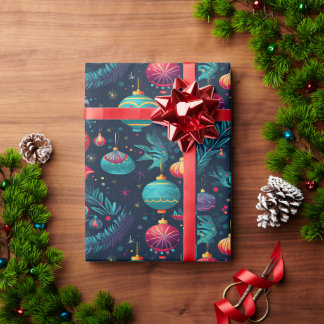 Kleurrijk kerstinpakpapier met ornamenten cadeaupapier