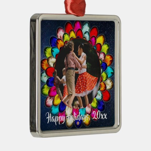 Kleurrijk kerstlampje Blauwe Overweging Moment Metalen Ornament (Rechts)