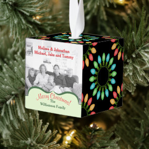 Kleurrijk kerstlamppatroon op maat kubus ornament