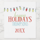 Kleurrijk kerstlicht gepersonaliseerd wijn etiket (Enkel label)