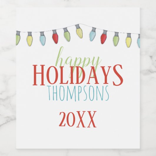 Kleurrijk kerstlicht gepersonaliseerd wijn etiket (Enkel label)