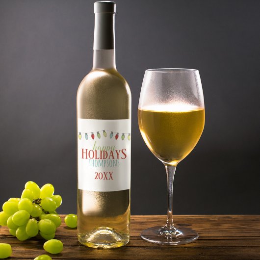 Kleurrijk kerstlicht gepersonaliseerd wijn etiket