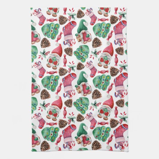 Kleurrijk kerstontwerp voor Waterverf Theedoek (Verticaal)