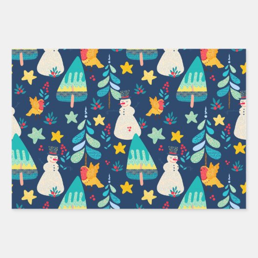 Kleurrijk kerstpatroon, aangepaste achtergrond inpakpapier vel (Voorkant 3)