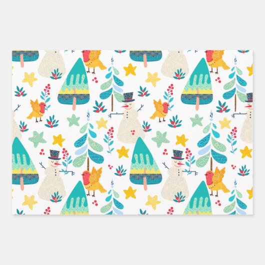 Kleurrijk kerstpatroon, aangepaste achtergrond inpakpapier vel (Voorkant)