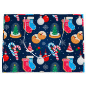 Kleurrijk kerstpatroon groot cadeauzakje (Voorkant)