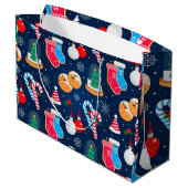 Kleurrijk kerstpatroon groot cadeauzakje (Achterkant Gekanteld)