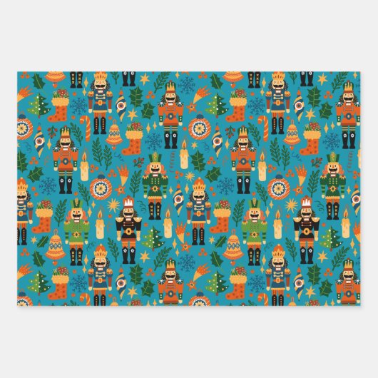 Kleurrijk kerstpatroon met voedingskrakers inpakpapier vel (Voorkant 3)