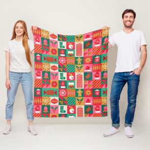Kleurrijk kerstthema-raster met vakantiepictogramm fleece deken