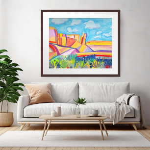 Kleurrijk Keuken Mesa Wacky Waterverf Landschap Poster