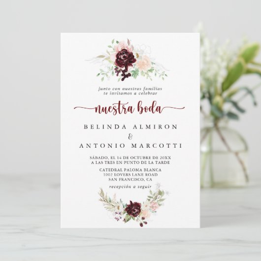 Kleurrijk Klassic Floral Nuestra Boda Wedding Kaart (Staand voorkant)