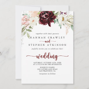 Kleurrijk Klassieke Floral voor en achter bruiloft Kaart