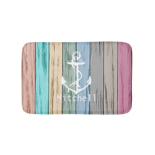 Kleurrijk knoeihout Nautische strips en anker Badmat (Voorkant)