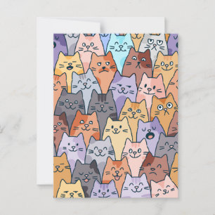 Kleurrijk Knuffel Kat Menigte Patroon Whimsical Ka Briefkaart
