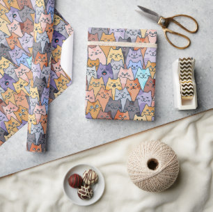 Kleurrijk Knuffel Kat Menigte Patroon Whimsical Ka Cadeaupapier