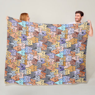 Kleurrijk Knuffel Kat Menigte Patroon Whimsical Ka Fleece Deken