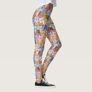 Kleurrijk Knuffel Kat Menigte Patroon Whimsical Ka Leggings