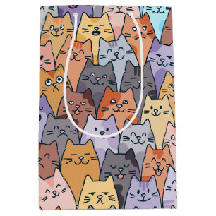 Kleurrijk Knuffel Kat Menigte Patroon Whimsical Ka Medium Cadeauzakje