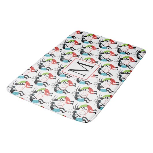 Kleurrijk Kokopelli hartpatroon en monogram Badmat (Gekanteld)