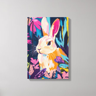 Kleurrijk Konijn Bloemige Muurkunst | Whimsical Ko Canvas Afdruk