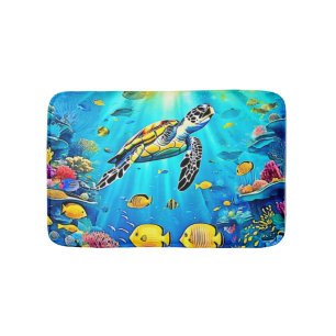 Kleurrijk Koraalrif Kunst met Zeeschildpad Badmat