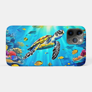 Kleurrijk Koraalrif Kunstwerk met Zeeschildpad iPhone 11 Pro Hoesje
