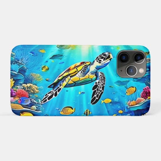 Kleurrijk Koraalrif Kunstwerk met Zeeschildpad Case-Mate iPhone Case (Achterkant (horizontaal))