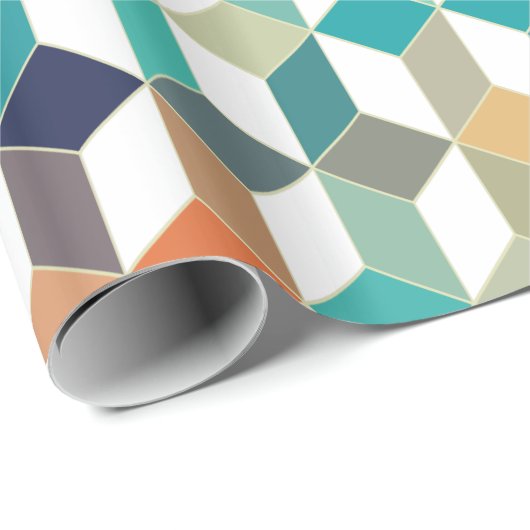 Kleurrijk kubuspatroon over witte achtergrond cadeaupapier (Rol Hoek)