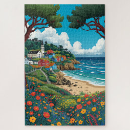 Kleurrijk kustdorp legpuzzel