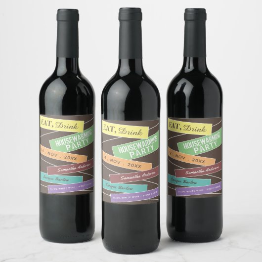 Kleurrijk Label, Housewarming Party Wijn Etiket (Flessen)
