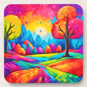 Kleurrijk landschap in droomachtige kunststijl bier onderzetter