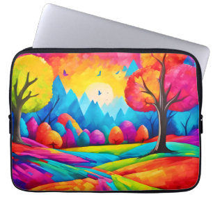 Kleurrijk landschap in droomachtige kunststijl laptop sleeve