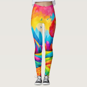 Kleurrijk landschap in droomachtige kunststijl leggings