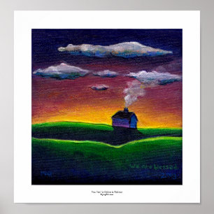 Kleurrijk landschap ochtendlicht nieuw jaar kunst poster