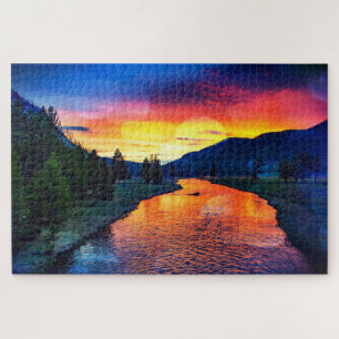 Kleurrijk landschap van de spaargeelsteen legpuzzel