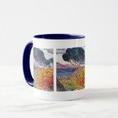 Kleurrijk  landschapsschilderwerk in gebergte mok (Voorkant links)