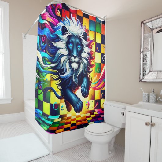 Kleurrijk leeuwenontwerp douchegordijn (In situ)