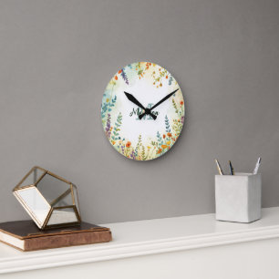 Kleurrijk Lentebloem Boeket Wildbloem Monogram Ronde Klok