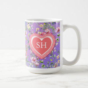 Kleurrijk Lentebloem Watercolor Patroon Monogram Koffiemok