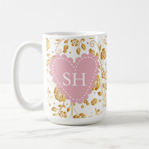 Kleurrijk Lentebloem Watercolor Patroon Monogram Koffiemok